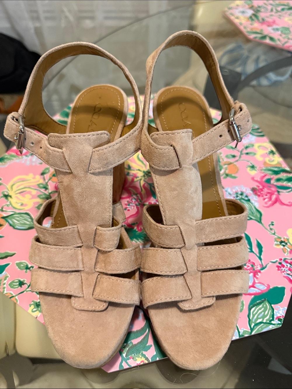 Coach Suede Sandal in Light Taupe